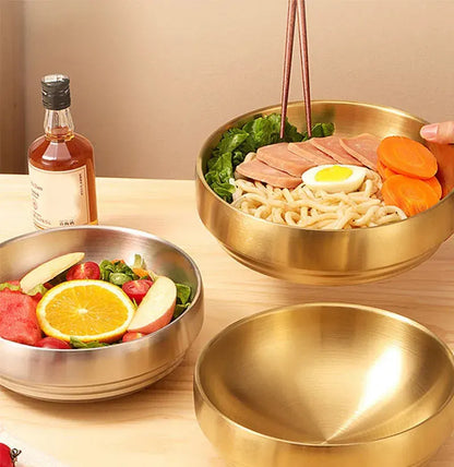 Stainless Steel Double Layer Cold Noodle Salad Bowl Fruit Bowl