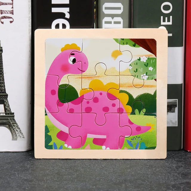 11X11CM Kids Wooden Puzzle Cartoon Animal Traffic Toys