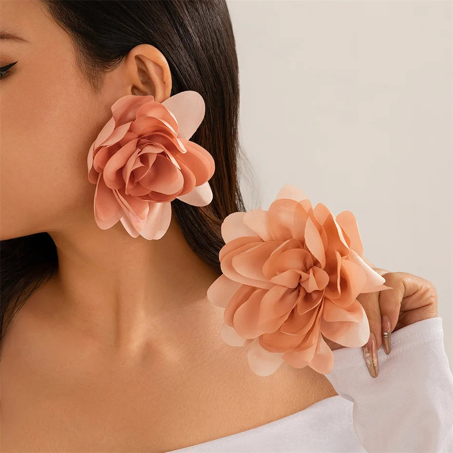 Exaggerated Big Silks Satins Flower Stud Earrings