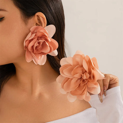 Exaggerated Big Silks Satins Flower Stud Earrings