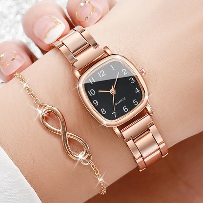 Square Stainless Steel Quartz Watch Set