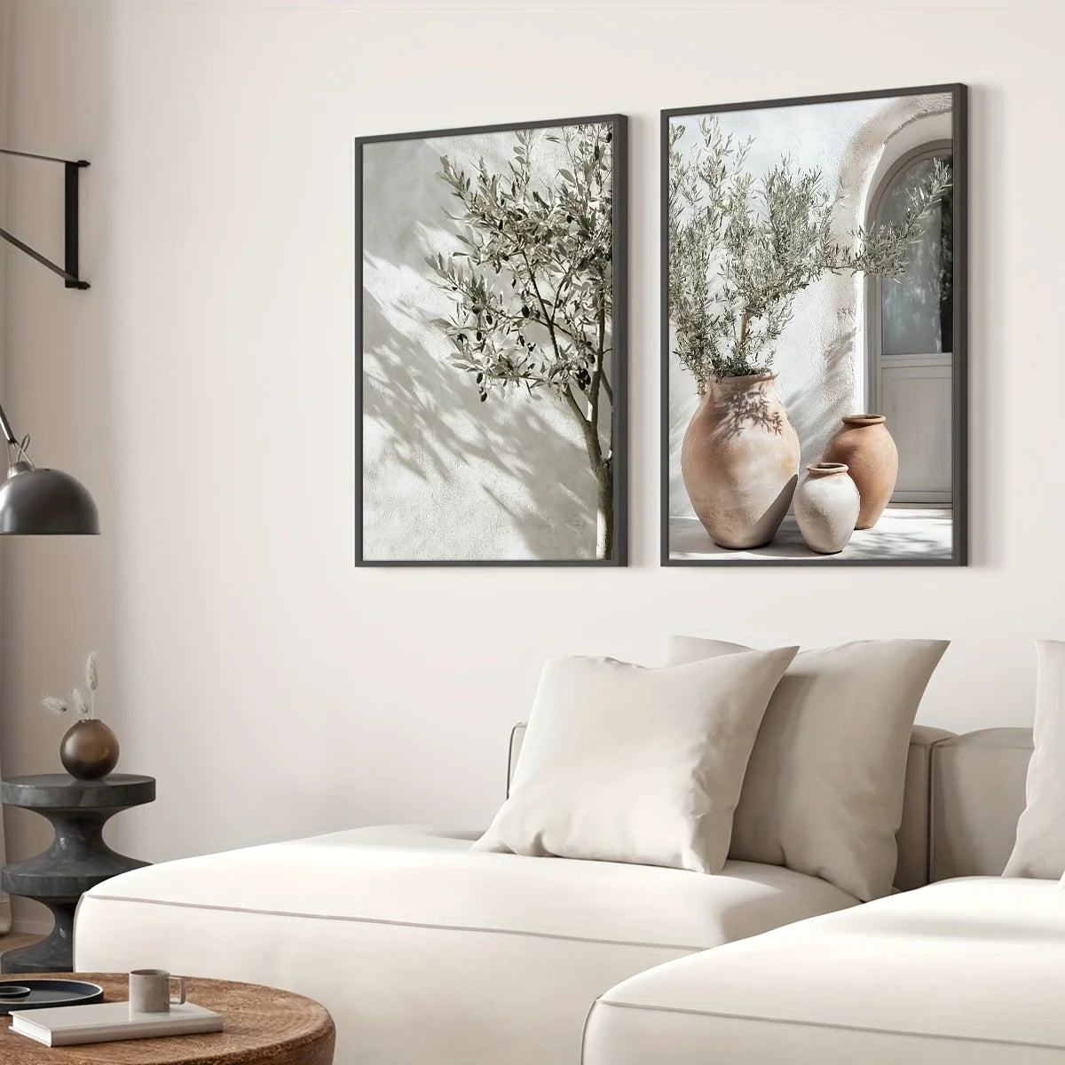 2pcs/set Neutral Olive Tree Shadow Vase Canvas