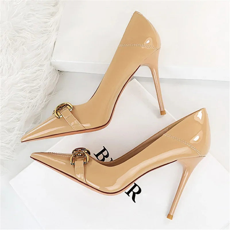 Luxury High Heels Metal Buckle Pumps Shoes