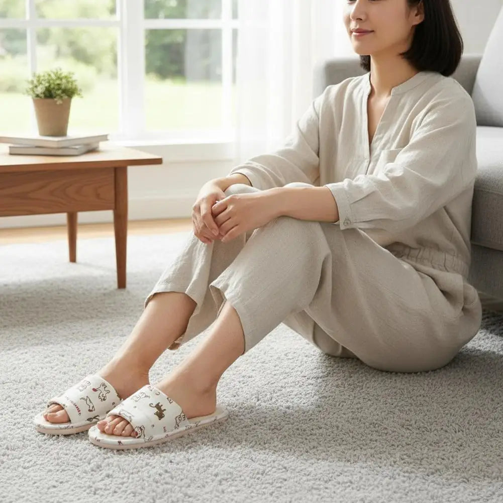 Flax Linen Lightweight Flat Breathable Slipper