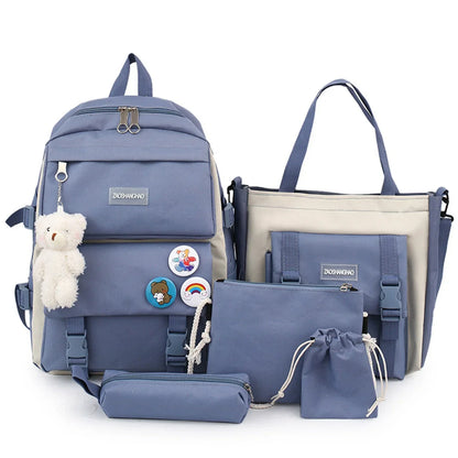 5PCS Kit Backpack High Capacity Waterproof School Bags