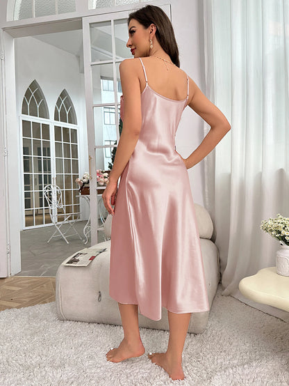 Spaghetti Strap V Neck Elegant Luxury Breathable Loungewear Nightdress