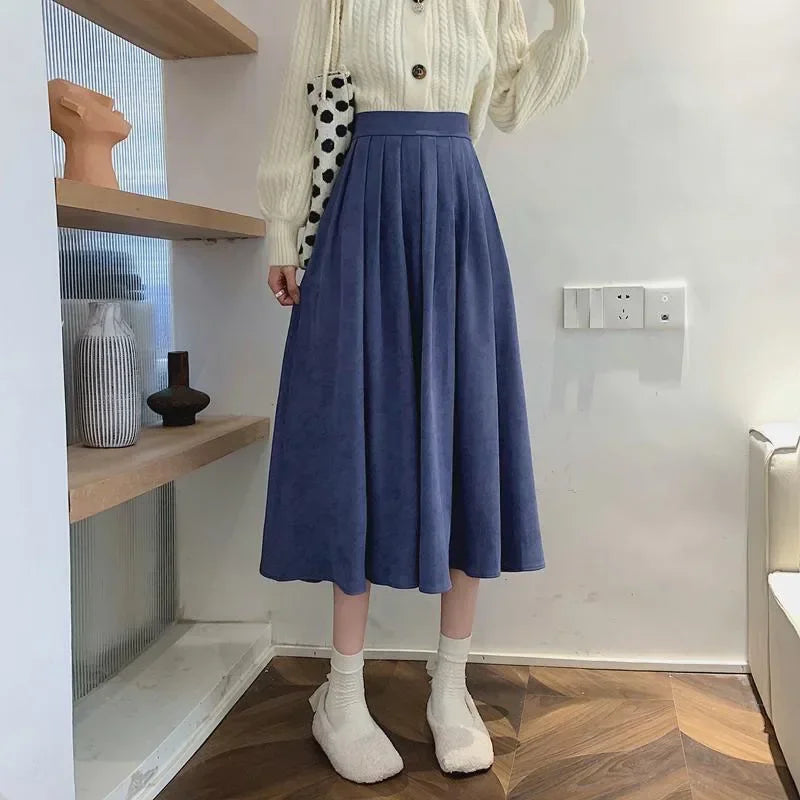 Vintage Pleated High Waist Korean College Long Goth Skirt