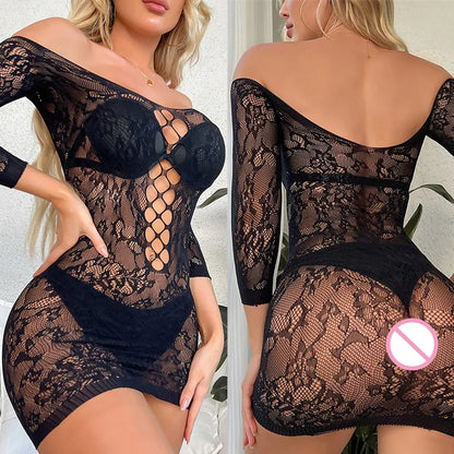 Fishnet Sexy Babydoll Slim Mini Lingerie Dress