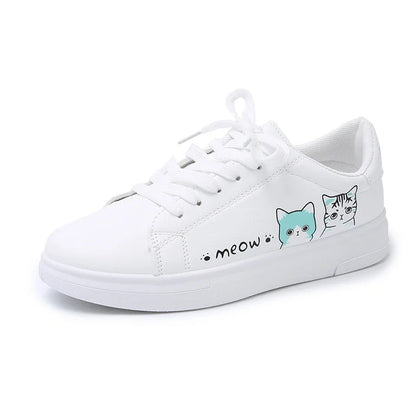 Breathable Vulcanized Cute Cat Cartoon Lace Casual Sneakers