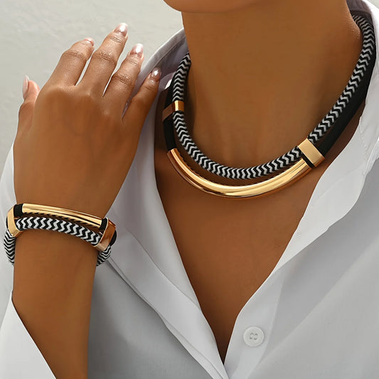 Double Line Metal Tube Exaggerated Necklace Set