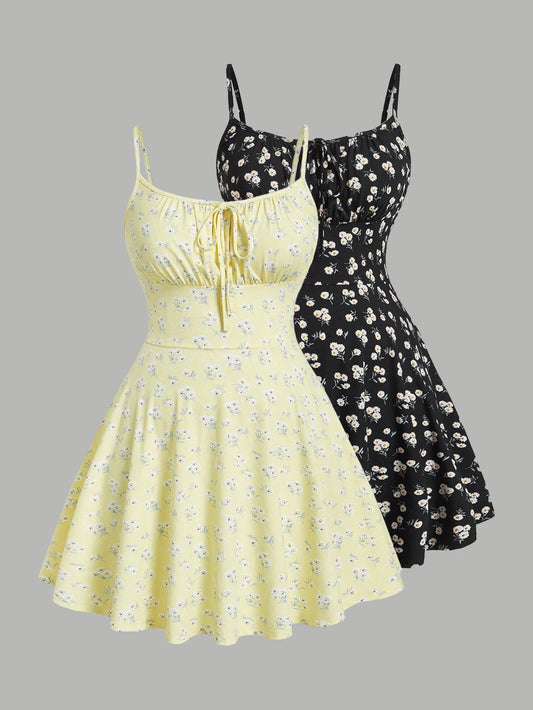 Floral elegant sleeveless thin strap dress