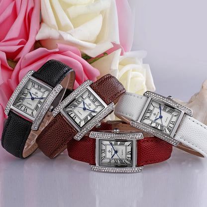 Elegant Square Diamond Waterproof Luxury Leather Quartz Watch