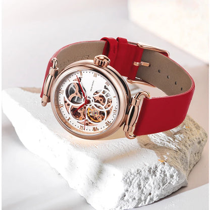 Leather Strap Waterproof Skeleton Automatic Mechanical Watch Necklace Set 6002L Series