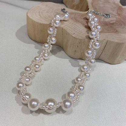 Big Imitation Pearl Necklace Bow Choker Necklace