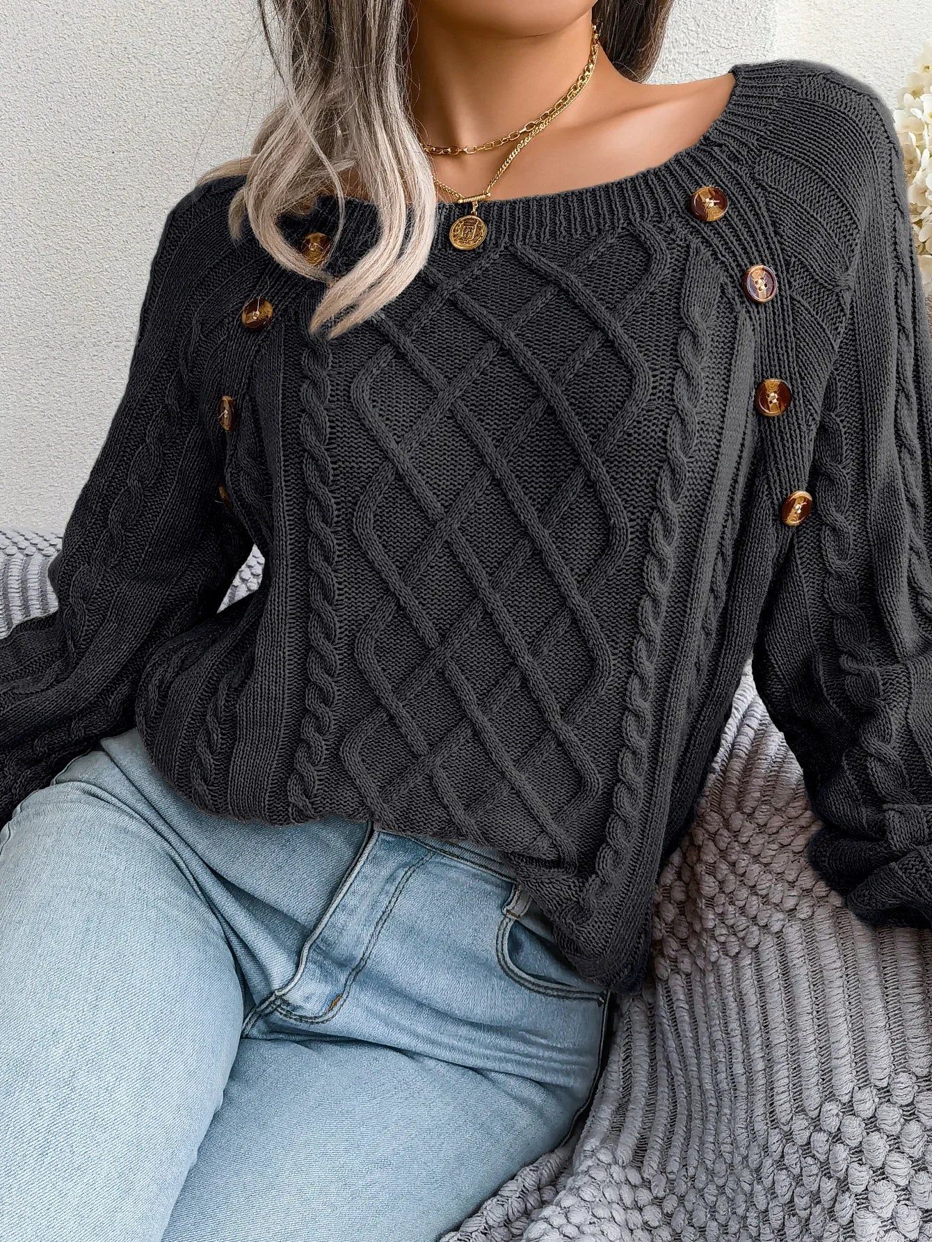 Casual Square Collar Long Sleeve Sweaters