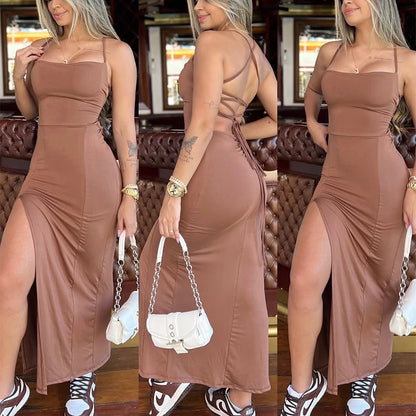 Sleeveless Strap Sexy Backless Long Dress