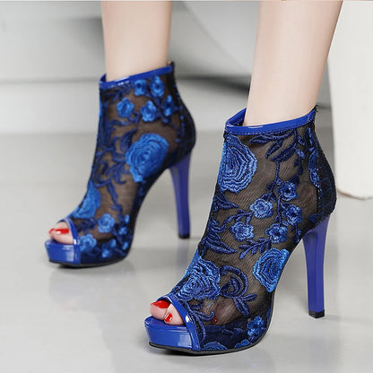 Sexy Mesh Ankle Boots Super High Heels Lace Boots