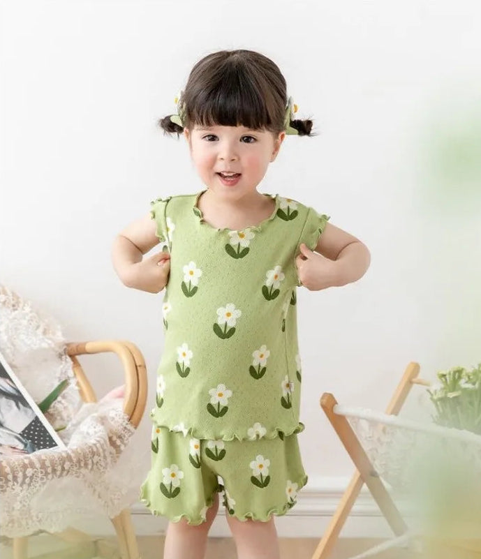 Baby Girl 3-7 Years Old Flower Pajama Set