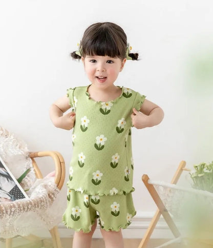 Baby Girl 3-7 Years Old Flower Pajama Set