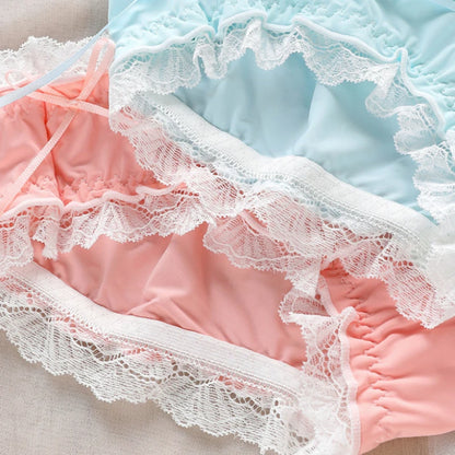 Japanese Style Soft Ice Silk Cute Lovely Sweety Lace Cotton Princess Cosplay Underwear