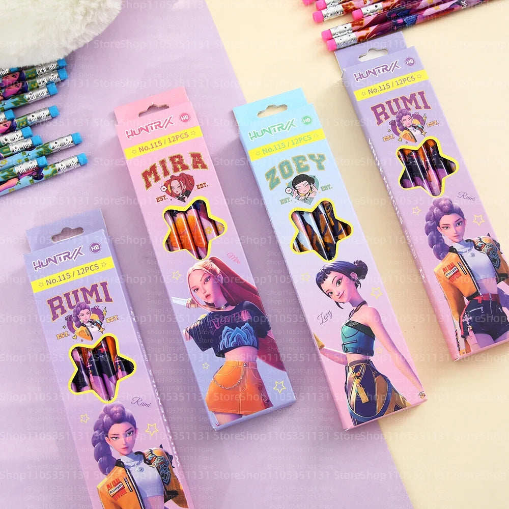 12Pcs/Box HB 2B Colored Pencils Smooth Writing Cute Anime Stationery