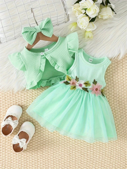 Newborn Baby Girls Flower Mesh Dress