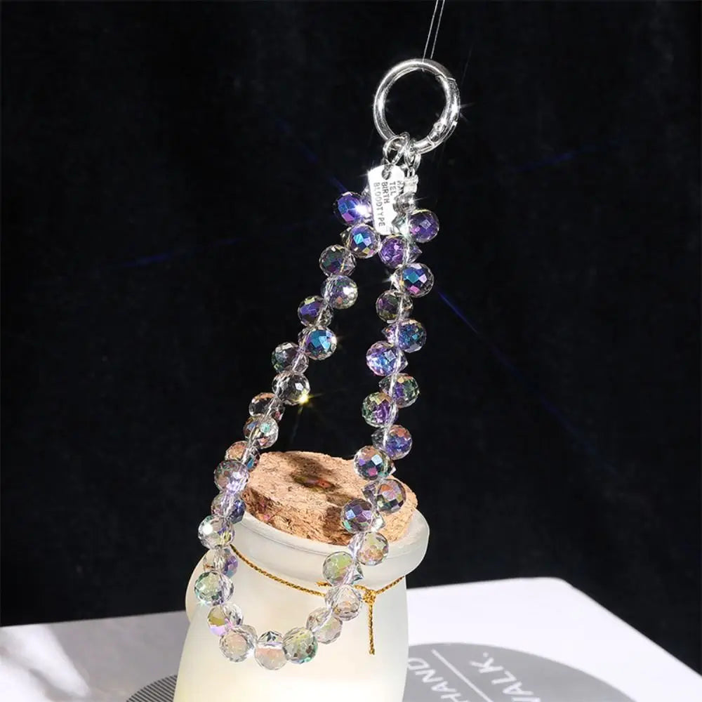 Colorful Mobile Phone Lanyard Chain Stylish Glitter Crystal Bead Pendant Keychain