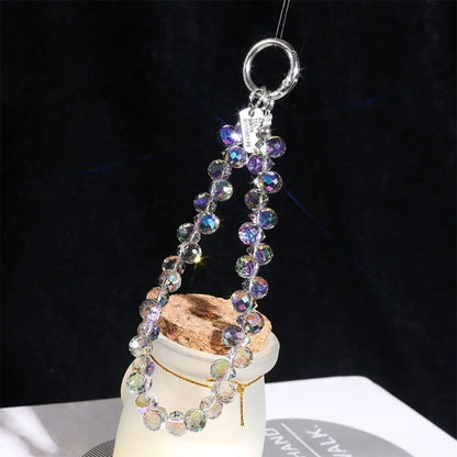 Colorful Mobile Phone Lanyard Chain Stylish Glitter Crystal Bead Pendant Keychain