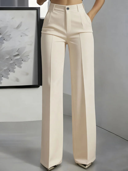 High-Waisted Draped Straight-Cut Suit Pants