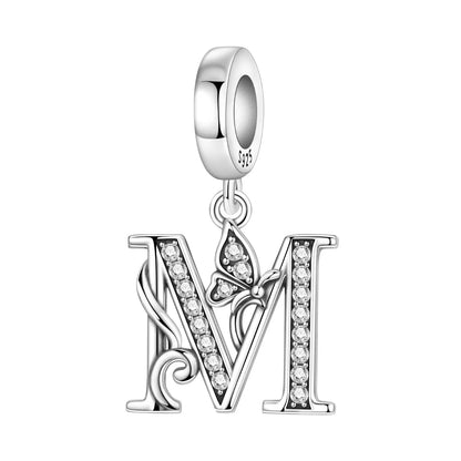 925 Sterling Silver Zircon Butterfly Letter Bracelet