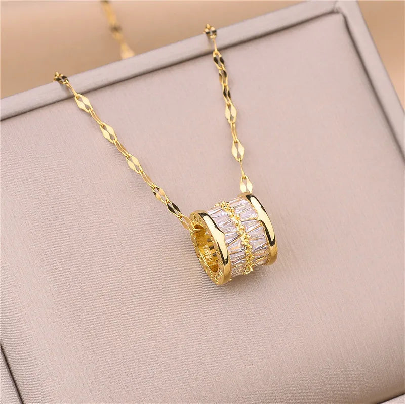 Light Zircon Crystal Stainless Steel Necklaces