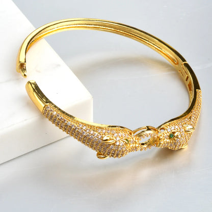 Gold Silver Color Leopard Head 18K Gold Plated Bangle Luxury CZ Zircon Bracelets