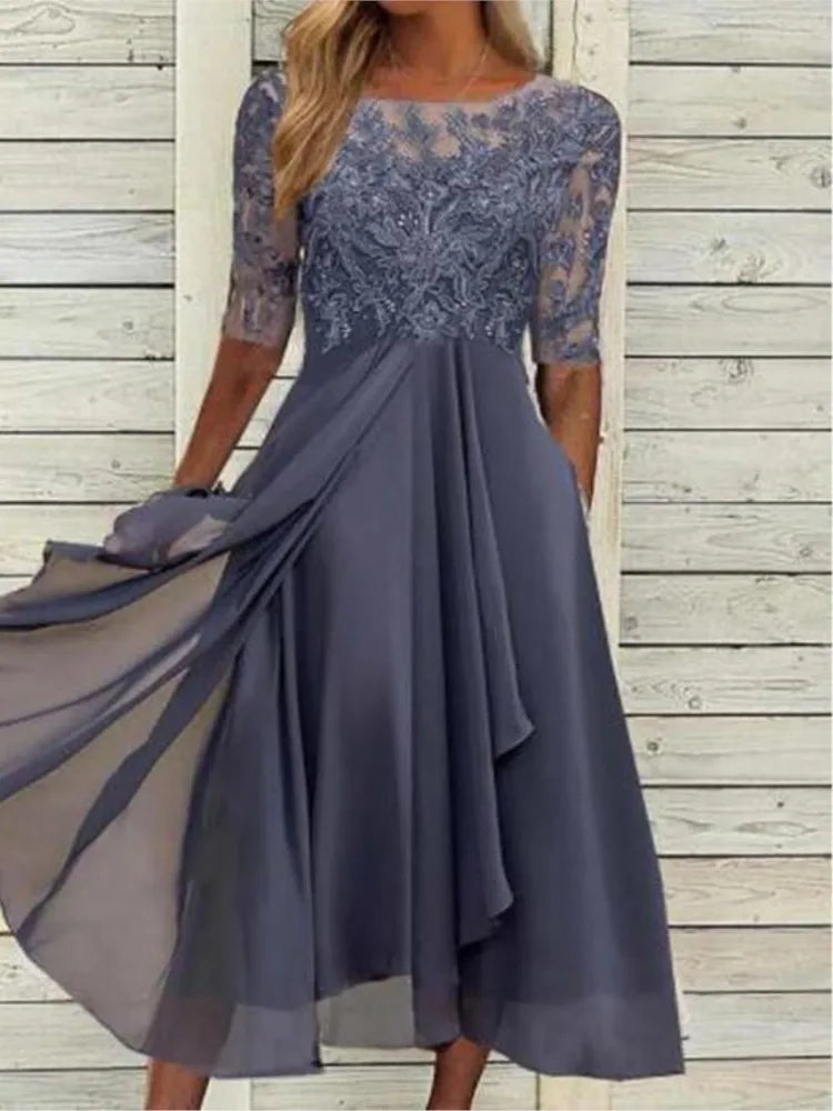 Elegant Chiffon Spliced lace Evening Dress