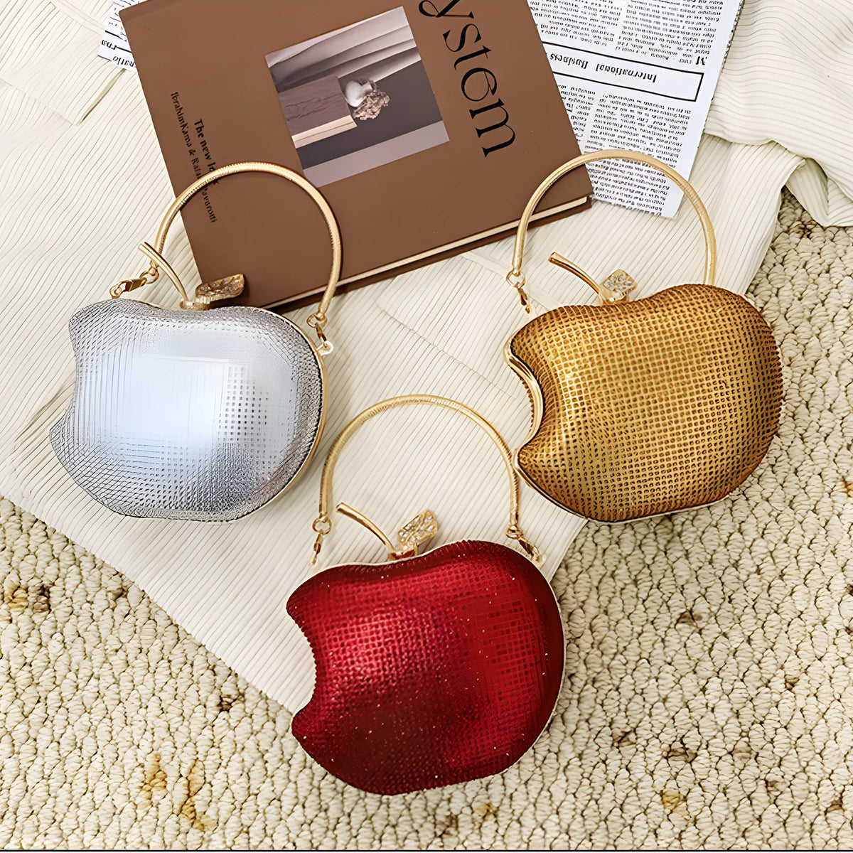 Sparkly Apple Rhinestone Handbags Diamond Bling Clutch Crystal Bags