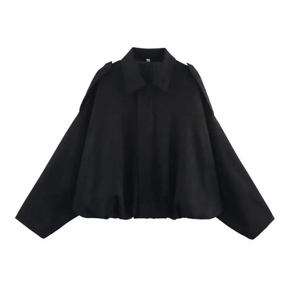 Bomber Suede Texture Turn-down Collar Long Sleeve Loose Vintage Jackets