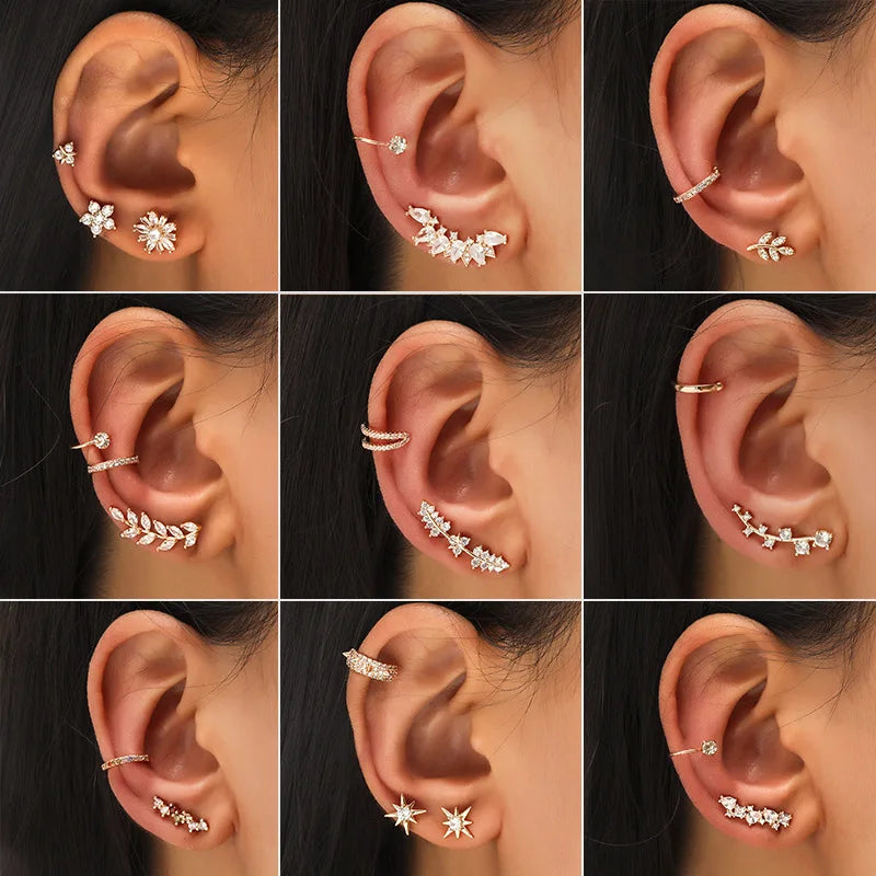 Bohemian Piercing Crystal Rhinestone Ear Cuff Wrap Earrings