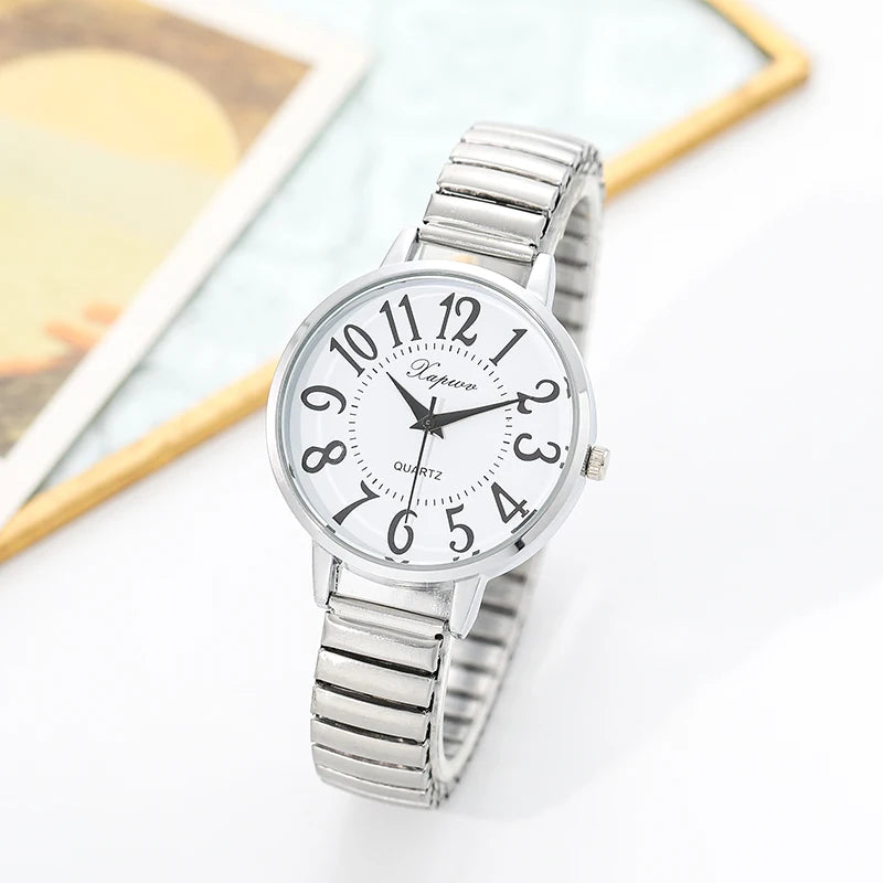 Casual Quartz Arabic Large Number Elastic Watch