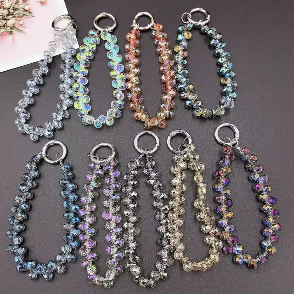 Colorful Mobile Phone Lanyard Chain Stylish Glitter Crystal Bead Pendant Keychain