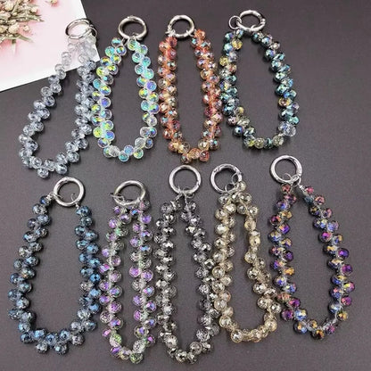 Colorful Mobile Phone Lanyard Chain Stylish Glitter Crystal Bead Pendant Keychain