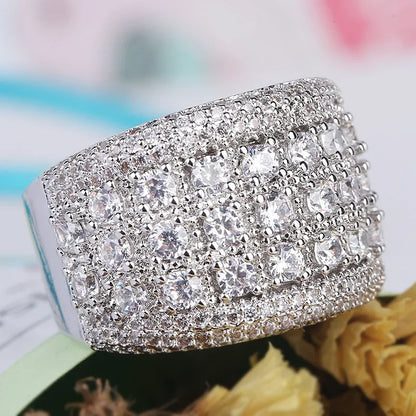 Pure 925 Sterling Silver Sparkling Wide Rings