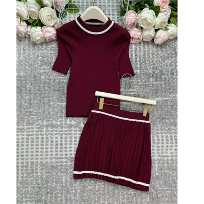 Short Sleeve Pleated Sexy Mini Skirts Set