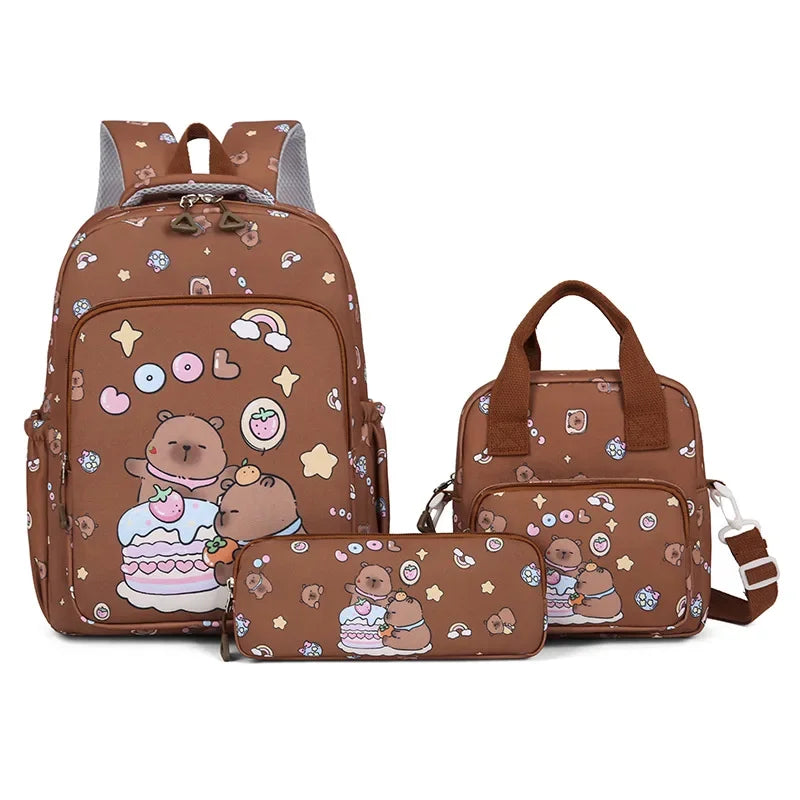 Capybara Colorful Backpack 3Pcs/Set Casual School Bags