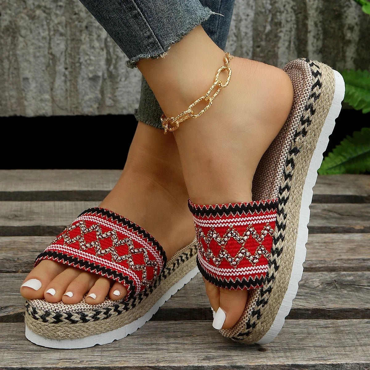 Weave Platform Summer Heeled Bohemian Handmade Slippers