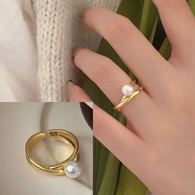 925 Sterling Silver Open Pearl Smile Stackable Finger Ring