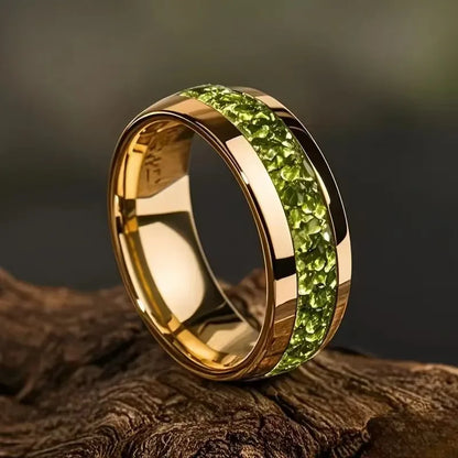 8mm Stainless Steel Ring Inlaid with Blue Pattern Drip Polishing Rings