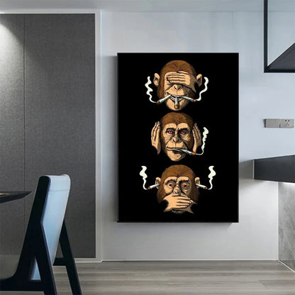 Wall Art Funny Poster Humour Smoking Monkey HD Canvas Print Poster