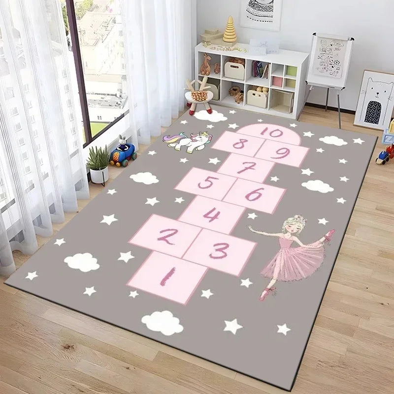 Interactive Hopscotch Play Mat Cartoon-Inspired Carpet