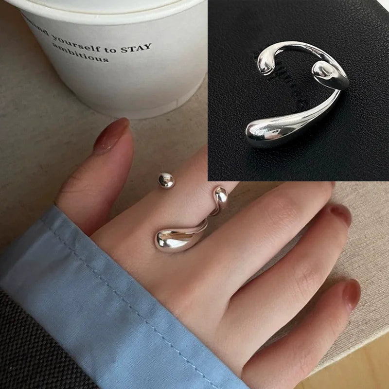 925 Sterling Silver Retro Hollow Wave Punk Hiphop Bohemia Rings