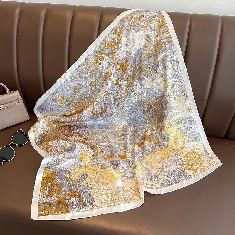 Luxury Silk Square Scarf Soft Satin Horse Hairband Hijab Headband Shawl