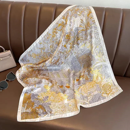 Luxury Silk Square Scarf Soft Satin Horse Hairband Hijab Headband Shawl